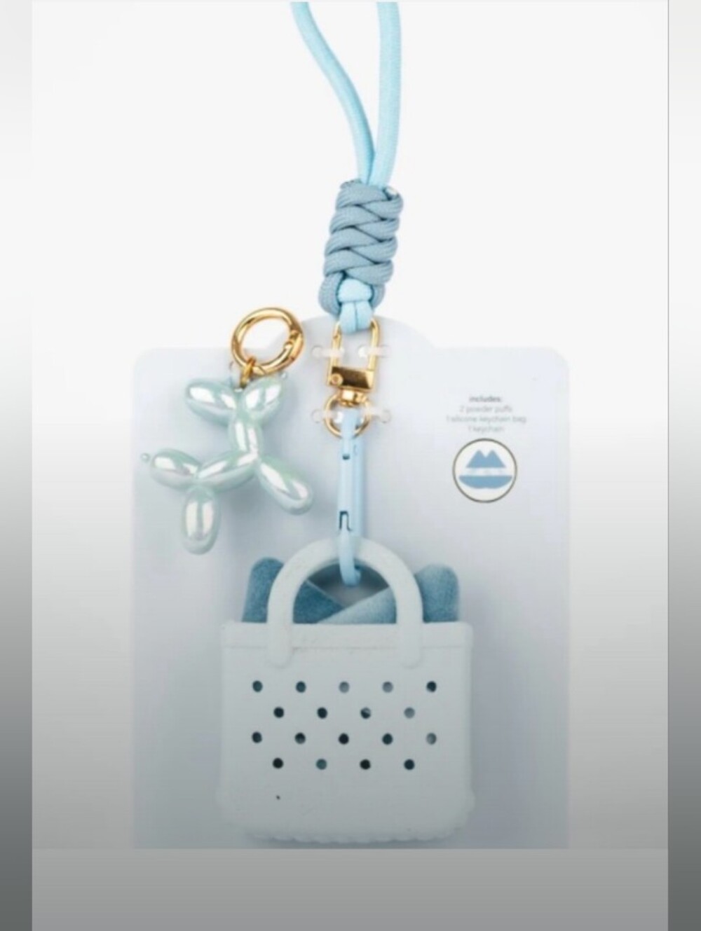 4PC-Mini Bag Charm, Balloon Dog Charm, 2 Powder Puffs-Wristlet Strap (Blue 🩵💙)